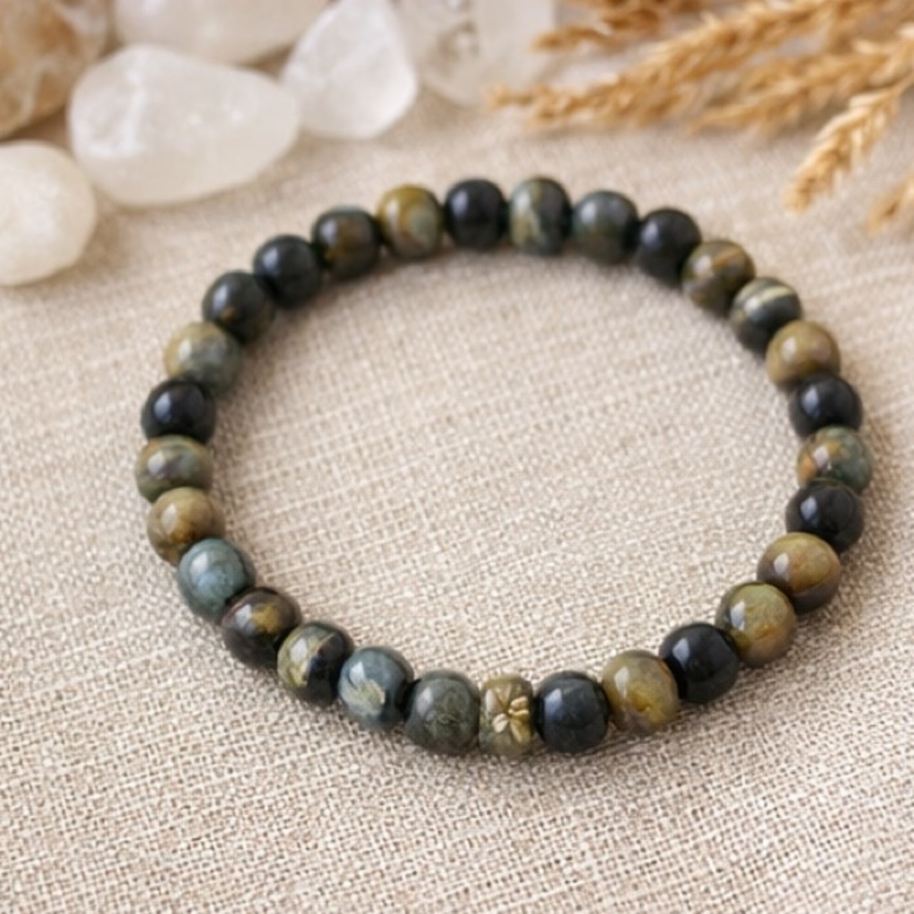 Natural Stone Beaded Stretch Bracelet Polished Earth Tone Gemstone